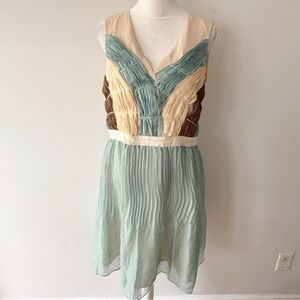 Ryu Women Pleated Sheer Sleeveless Dress Large Fairy Preppy Party Casual Blue